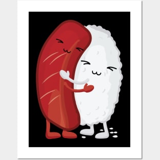 Sushi hug cute kawaii illustrative graphic Posters and Art